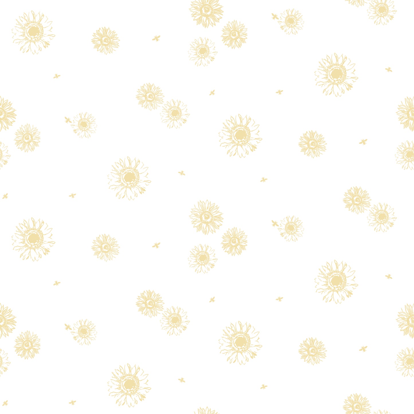 Honey Bees and Flowers Please Tonal Sunflowers White