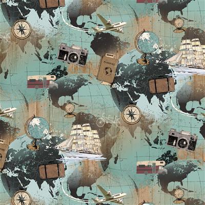 Explore Digital World Map Y4297-103 Light Teal