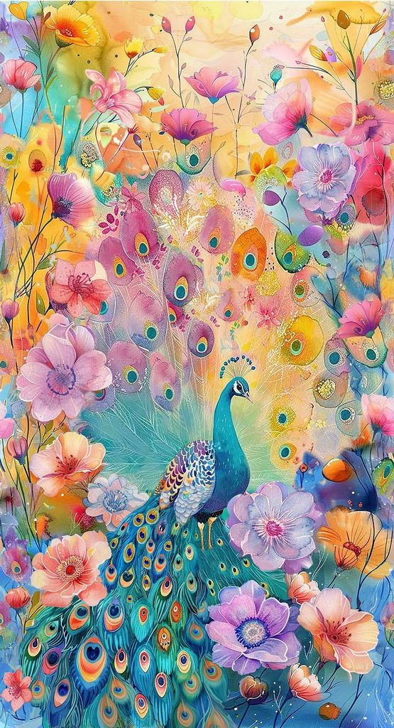 WILD BEAUTY-PEACOCK FLORAL PANEL 24"