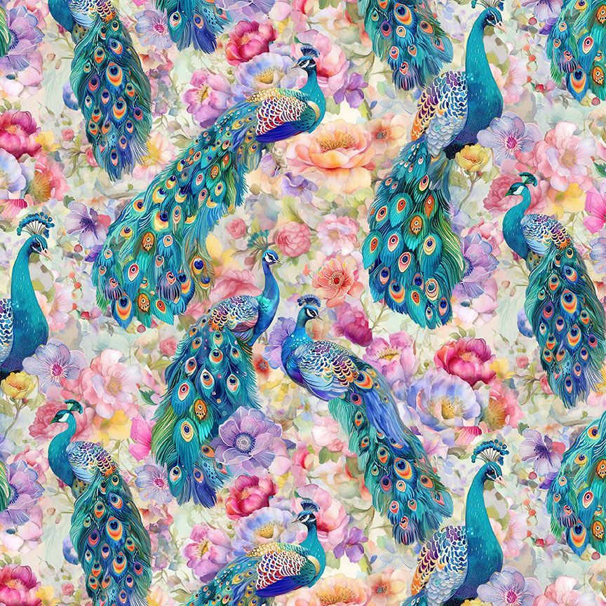 WILD BEAUTY-PEACOCKS ON FLORAL